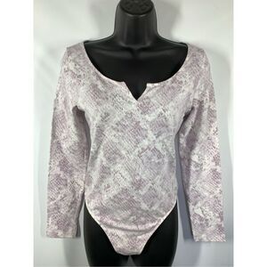 Pink Victoria's Secret purple white snake print long sleeve bodysuit size small